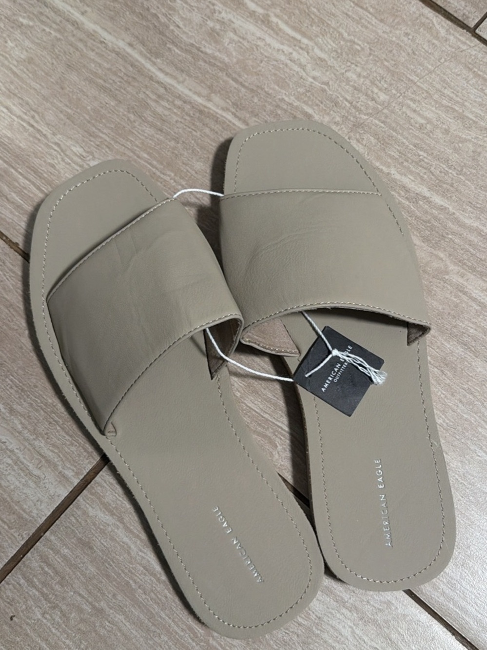 American Eagle Outfitters Taupe Single-Band Slide Sandals